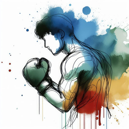 boxing isolated illustration ink drawing with Generative AI.の素材