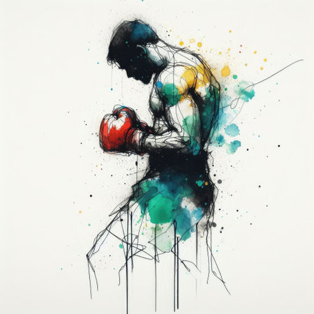 boxing isolated illustration ink drawing with Generative AI.の素材