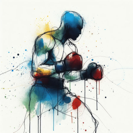 boxing isolated illustration ink drawing with Generative AI.の素材