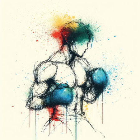 boxing isolated illustration ink drawing with Generative AI.の素材