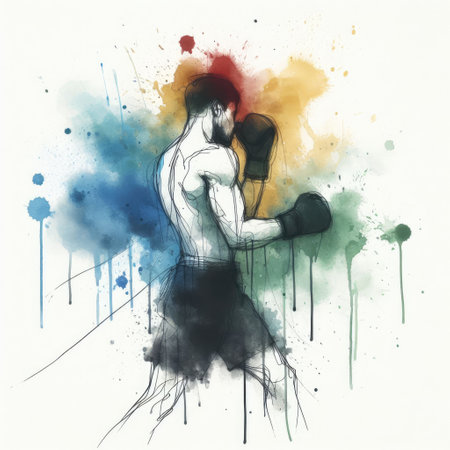 boxing isolated illustration ink drawing with Generative AI.の素材