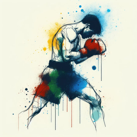 boxing isolated illustration ink drawing with Generative AI.の素材