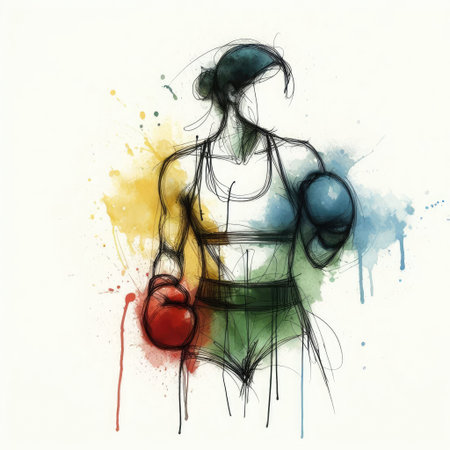 boxing isolated illustration ink drawing with Generative AI.の素材