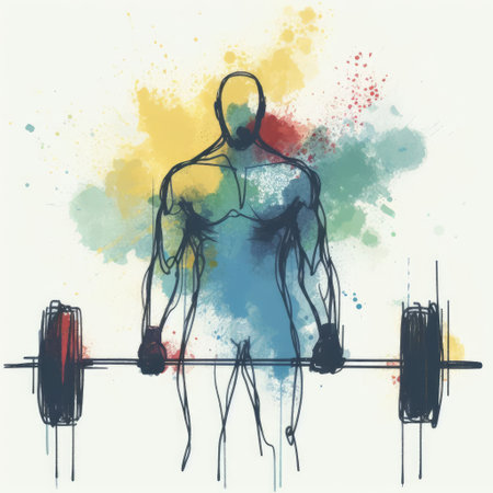 Weightlifter in watercolor splash paint illustration with Generative AI.の素材