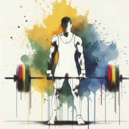 Weightlifter in watercolor splash paint illustration with Generative AI.の素材