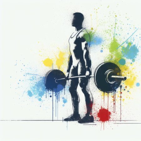 Weightlifter in watercolor splash paint illustration with Generative AI.の素材