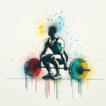 Weightlifter in watercolor splash paint illustration with Generative AI.の素材