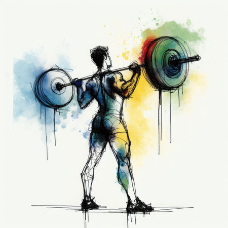 Weightlifter in watercolor splash paint illustration with Generative AI.の素材