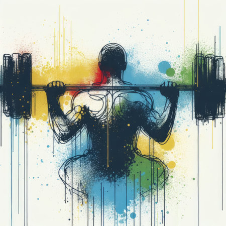 Weightlifter in watercolor splash paint illustration with Generative AI.の素材