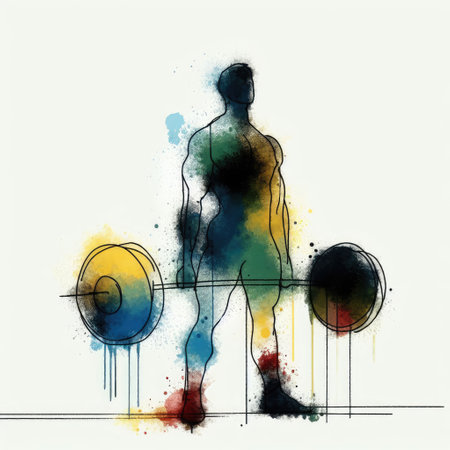 Weightlifter in watercolor splash paint illustration with Generative AI.の素材