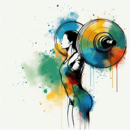Weightlifter in watercolor splash paint illustration with Generative AI.の素材
