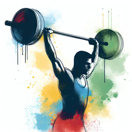 Weightlifter in watercolor splash paint illustration with Generative AI.の素材