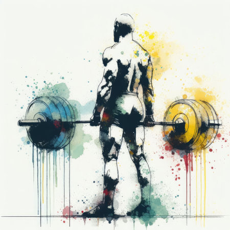 Weightlifter in watercolor splash paint illustration with Generative AI.の素材