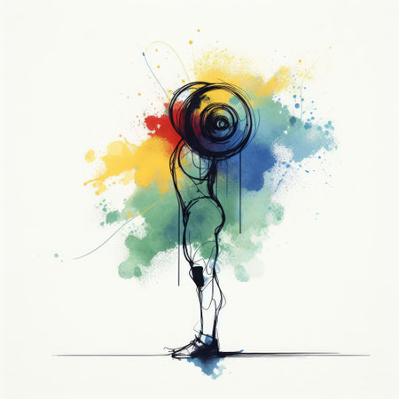 Weightlifter in watercolor splash paint illustration with Generative AI.の素材