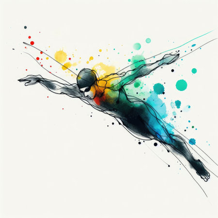 Swimmer in watercolor splash paint illustration with Generative AI.の素材