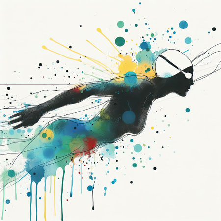 Swimmer in watercolor splash paint illustration with Generative AI.の素材