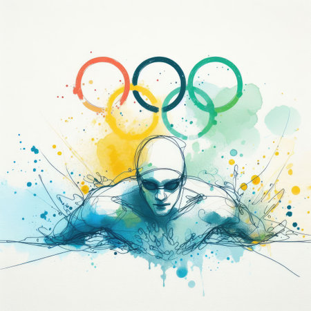 Swimmer in watercolor splash paint illustration with Generative AI.の素材