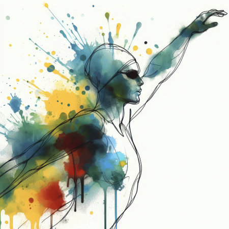 Swimmer in watercolor splash paint illustration with Generative AI.の素材