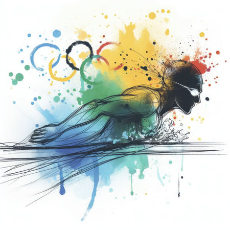 Swimmer in watercolor splash paint illustration with Generative AI.の素材