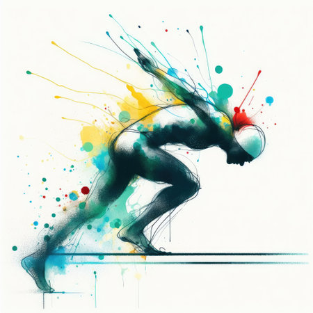 Swimmer in watercolor splash paint illustration with Generative AI.の素材