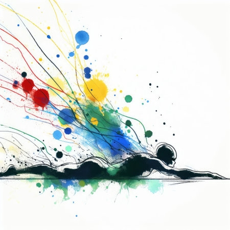 Swimmer in watercolor splash paint illustration with Generative AI.の素材