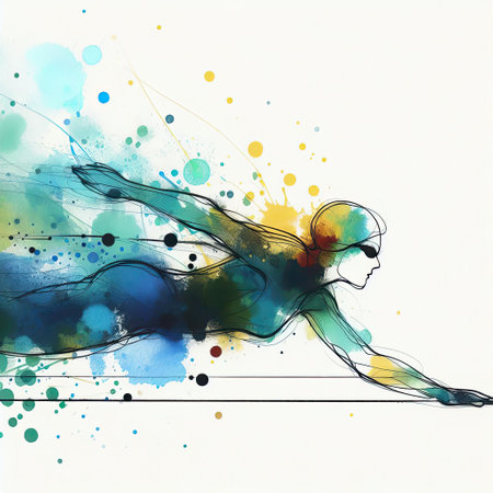 Swimmer in watercolor splash paint illustration with Generative AI.の素材