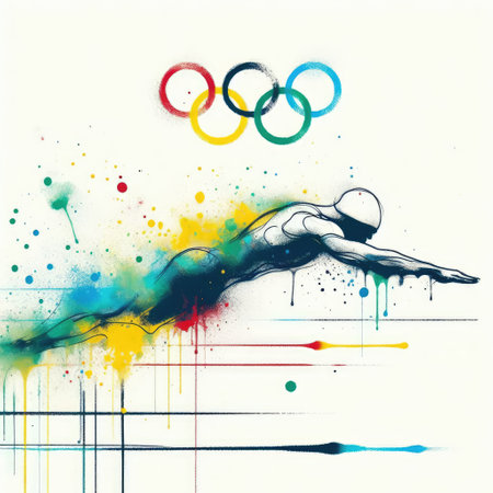 Swimmer in watercolor splash paint illustration with Generative AI.の素材