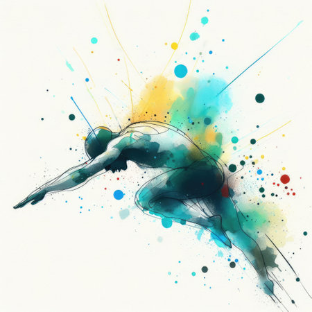 Swimmer in watercolor splash paint illustration with Generative AI.の素材
