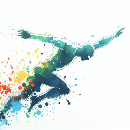 Swimmer in watercolor splash paint illustration with Generative AI.の素材