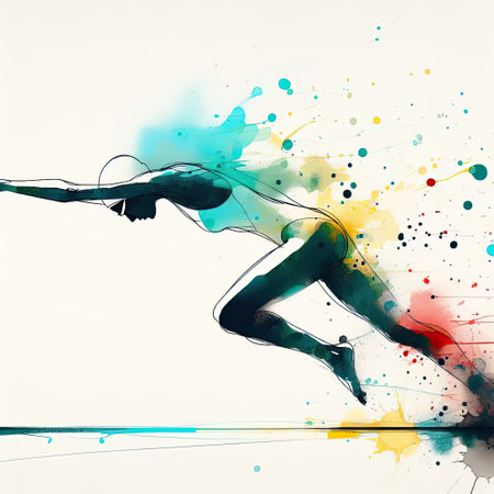 Swimmer in watercolor splash paint illustration with Generative AI.の素材