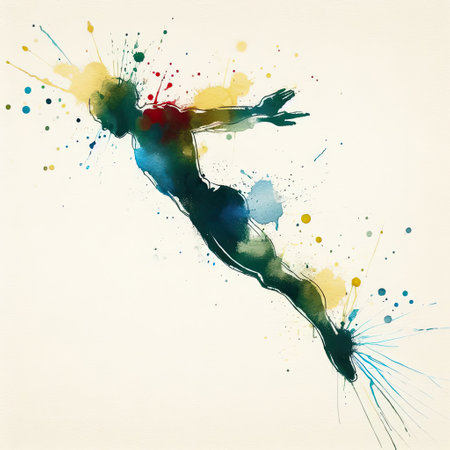 Diving in watercolor splash paint illustration with Generative AI.の素材