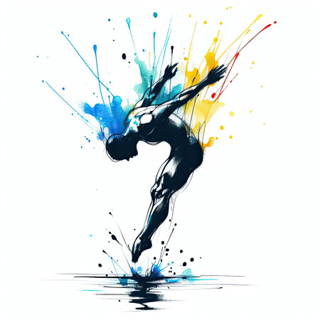 Diving in watercolor splash paint illustration with Generative AI.の素材