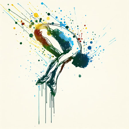 Diving in watercolor splash paint illustration with Generative AI.の素材