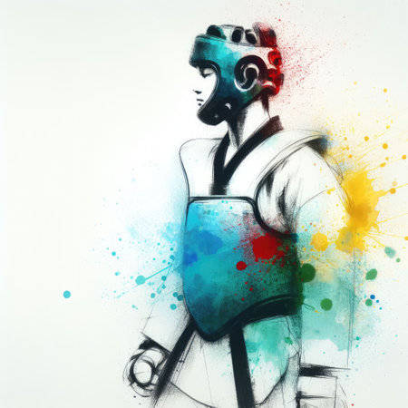 Taekwondo in watercolor splash paint illustration with Generative AI.の素材