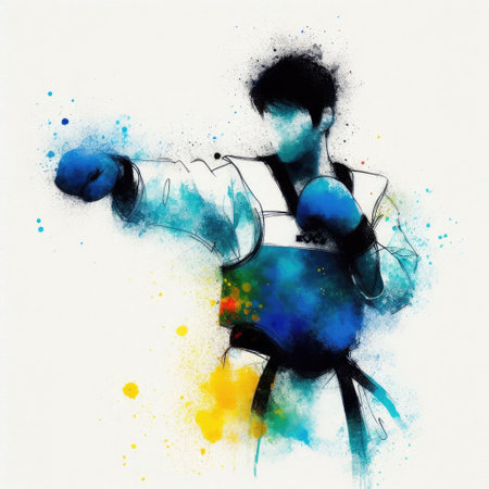 Taekwondo in watercolor splash paint illustration with Generative AI.の素材