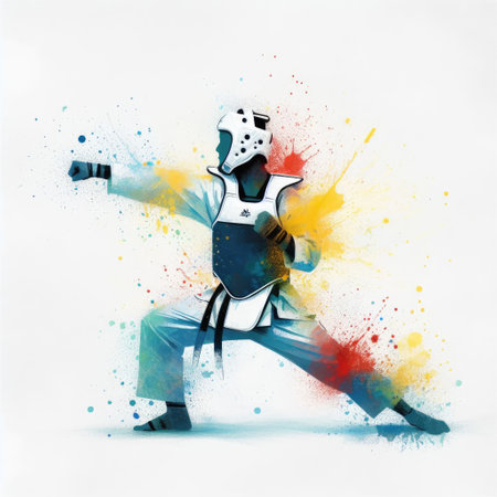 Taekwondo in watercolor splash paint illustration with Generative AI.の素材