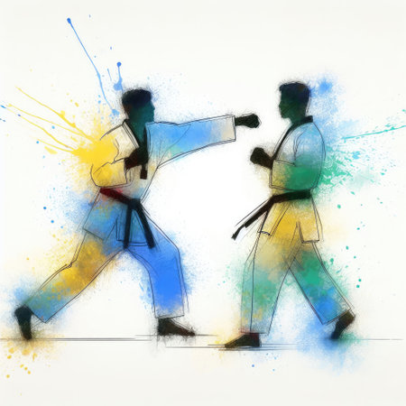 Taekwondo in watercolor splash paint illustration with Generative AI.の素材
