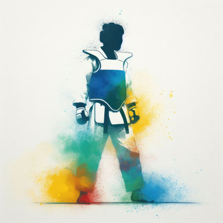 Taekwondo in watercolor splash paint illustration with Generative AI.の素材