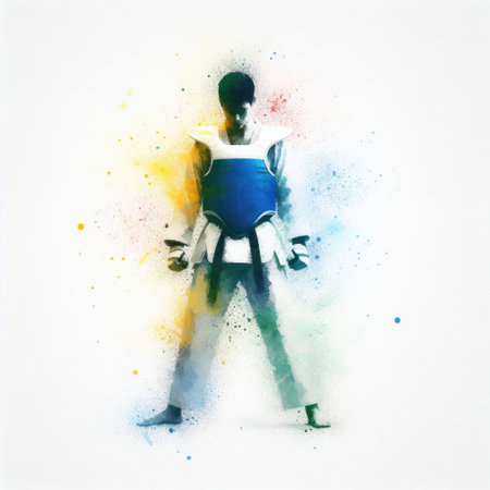 Taekwondo in watercolor splash paint illustration with Generative AI.の素材