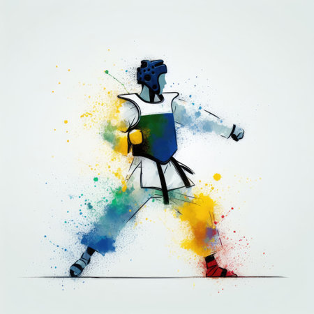 Taekwondo in watercolor splash paint illustration with Generative AI.の素材