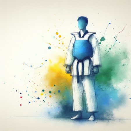 Taekwondo in watercolor splash paint illustration with Generative AI.の素材