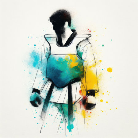Taekwondo in watercolor splash paint illustration with Generative AI.の素材