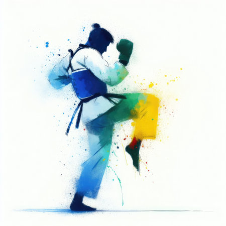 Taekwondo in watercolor splash paint illustration with Generative AI.の素材