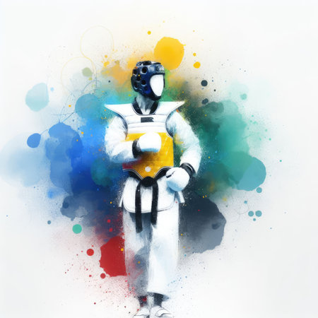 Taekwondo in watercolor splash paint illustration with Generative AI.の素材