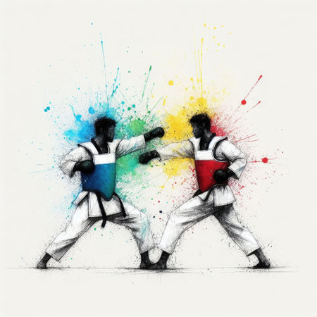 Taekwondo in watercolor splash paint illustration with Generative AI.の素材