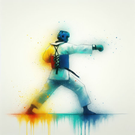 Taekwondo in watercolor splash paint illustration with Generative AI.の素材