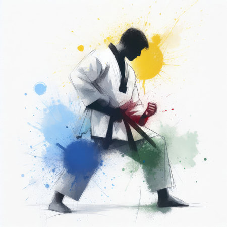 Taekwondo in watercolor splash paint illustration with Generative AI.の素材