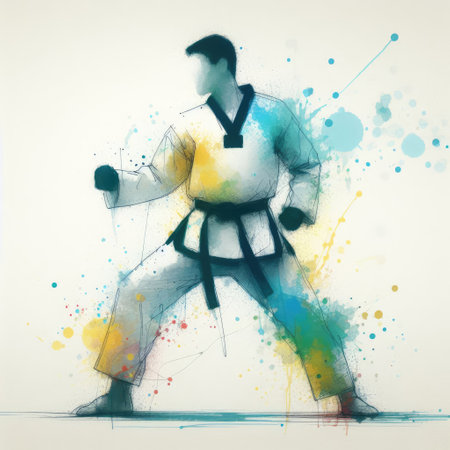 Taekwondo in watercolor splash paint illustration with Generative AI.の素材