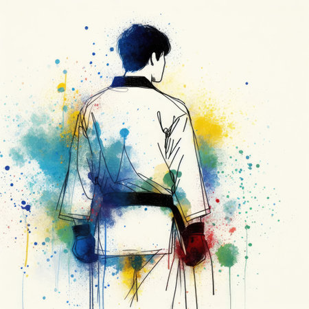Taekwondo in watercolor splash paint illustration with Generative AI.の素材