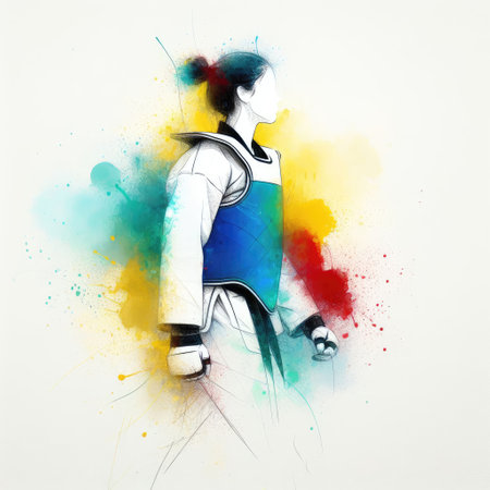 Taekwondo in watercolor splash paint illustration with Generative AI.の素材